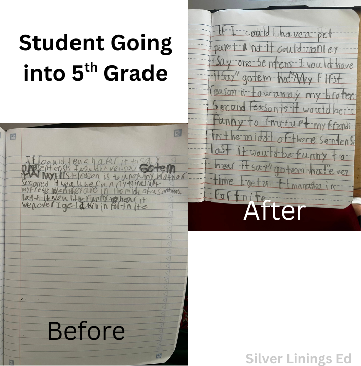 Student progress data showing measurable literacy improvement